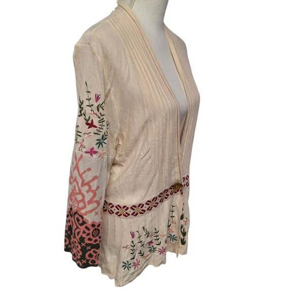 Saharies Embroidered Cardigan Button Pleated Floral‎ Womens Large - Picture 9 of 10
